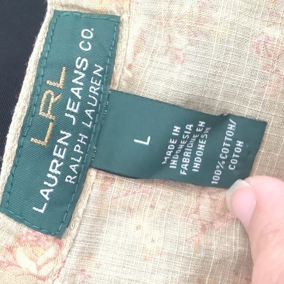 Ralph Lauren Button Up Womens L Top Country Cottagecore Boho Tan Floral Granny - Picture 4 of 8